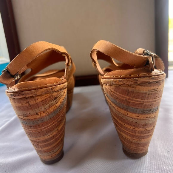 Born Beluna Cork Platform Wedge Sandals Womens 10/42 Brown Leather Boho Hippie - Picture 5 of 9